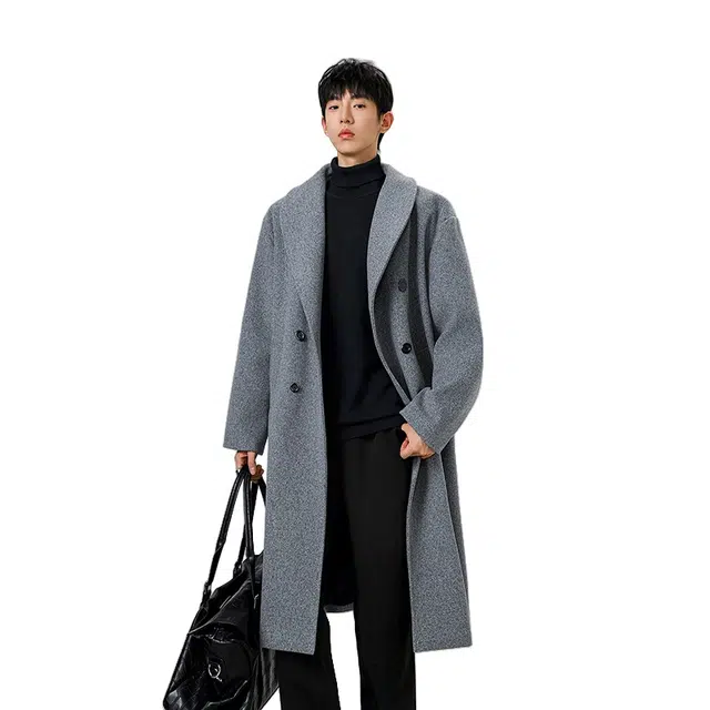 加荣 中长款毛呢英伦风高端休闲风防寒纯色基础款穿搭高级感宽松长袖大衣 男女同款