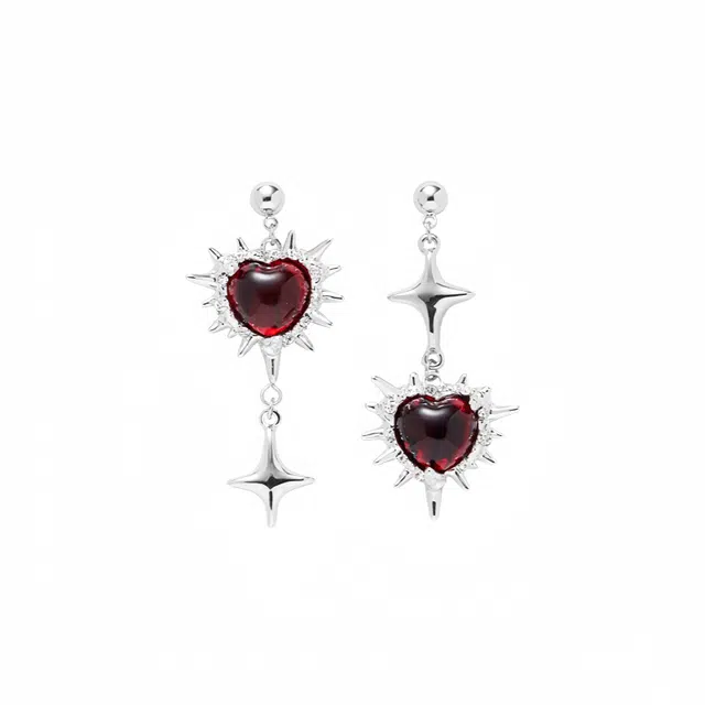 阿葱饰品 荆棘爱心不对称小众设计个性独特暗黑风嘻哈潮流美式风格甜酷高街百搭耳饰 合金 耳环 女款