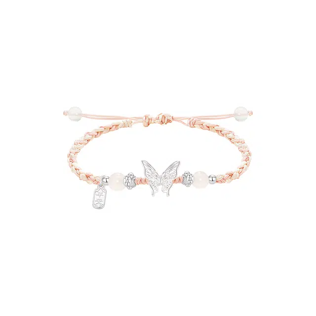 前方大荒野 福牌蝴蝶粉白色清新文雅温柔甜美新中式轻奢时尚设计日常百搭时髦 菩提根 手绳 女款