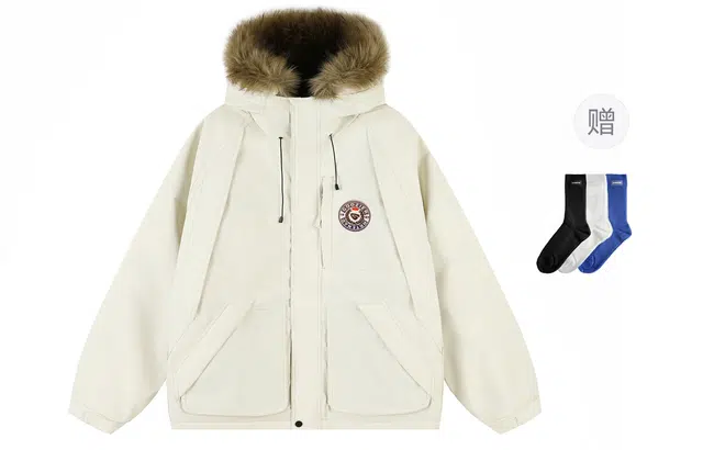 港仔文艺男 座山雕美式复古拼接解构撞色字母徽章魔术贴设计加厚保暖防寒上衣休闲百搭宽松潮流棉服 男女同款