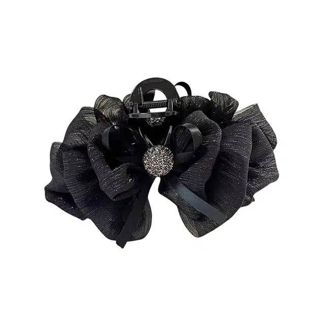 蒙妮 轻奢网纱水钻蝴蝶结抓夹 亚克力/布艺 发夹 女款