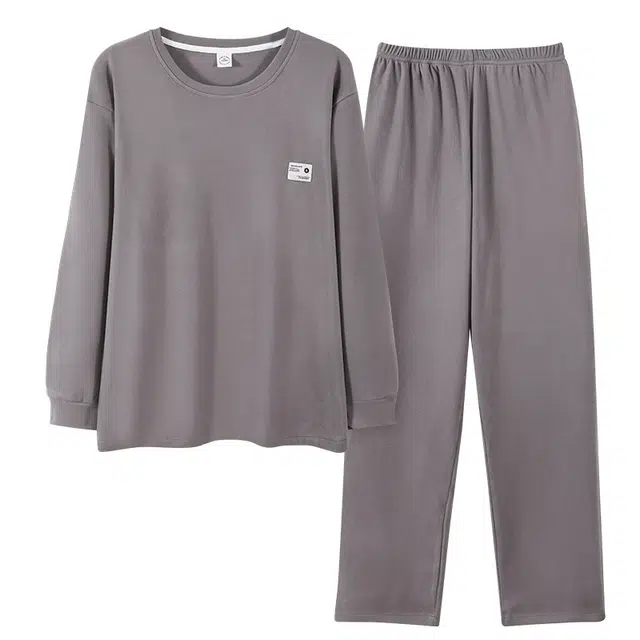 图兰朵 德绒保暖套头家居服透气纯色简约长袖睡衣套装 男款