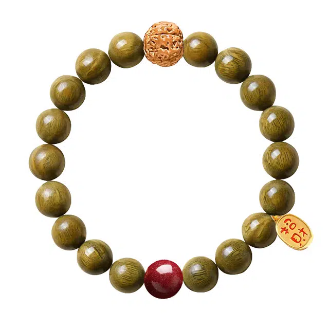 琛宬 【八方来财】招财纳福平安喜乐有钱花禅意静心转运佛珠复古国潮新中式轻奢校园通勤 绿檀 木作手串 男女同款情侣款