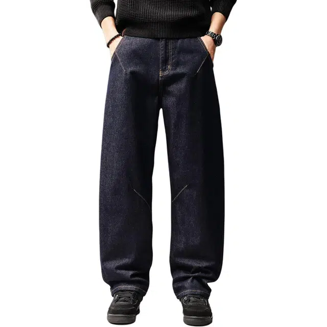 贵色 复古美式直筒大码休闲防褪色简约弯刀香蕉通勤阔腿休闲裤牛仔裤 男女同款