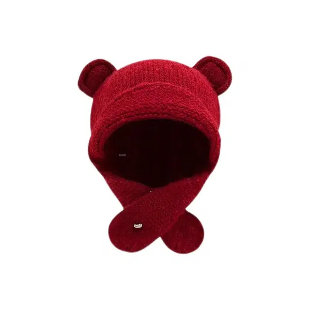 恩僾德 减龄可爱秋冬季小熊针织套头帽骑行护耳防寒保暖百搭大头围显脸小 聚酯纤维 绒线帽 男女同款情侣款