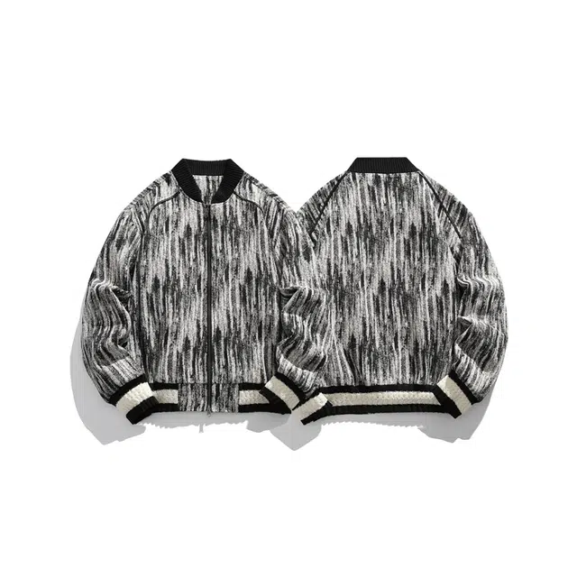 马员外 美式高街复古满印扎染泼墨拼接撞色小香风百搭日常通勤立领口袋落肩开衫拉链户外夹克外套 男女同款