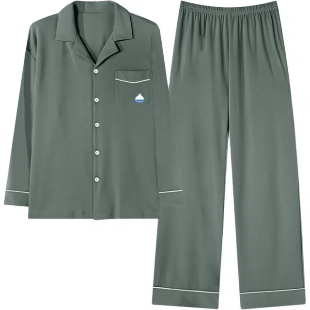 浮光岛屿 礼盒款 春秋款纯棉舒适简约纯色高级感睡衣男时尚休闲宽松可外穿家居服 家居套装 男款 暗青色