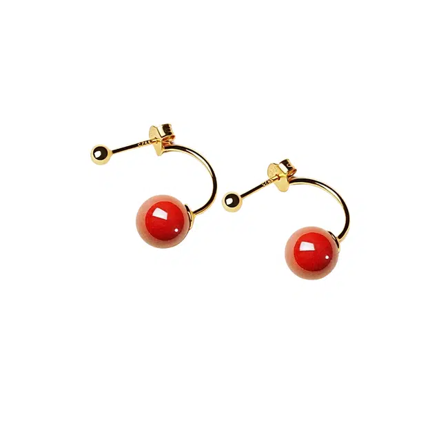 茂琼 平安顺遂好运连连万事如意新中式国潮古风饰品纯银耳饰红色高级耳环时尚百搭潮流高级 朱砂 耳钉 女款