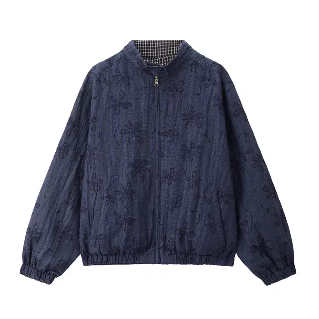 佐丹奴 双面穿提花格纹立领梭织外套夹克 女款