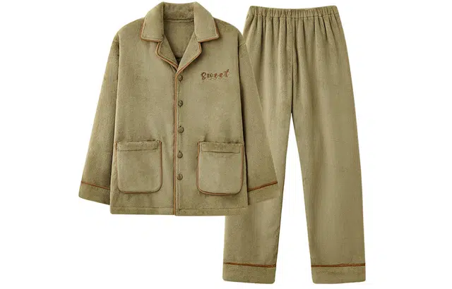 浮光岛屿 美拉德珊瑚绒睡衣男秋冬款加绒加厚保暖法兰绒简约翻领开衫可外穿内衣 男款 棕色