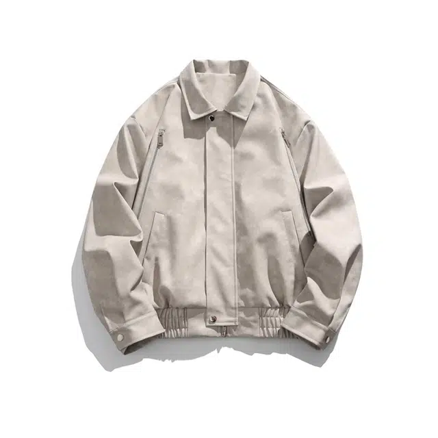 马员外 美式高街复古拼接纯色拉链撞色百搭日常通勤翻领口袋落肩开衫户外扣子袖口夹克外套 男女同款