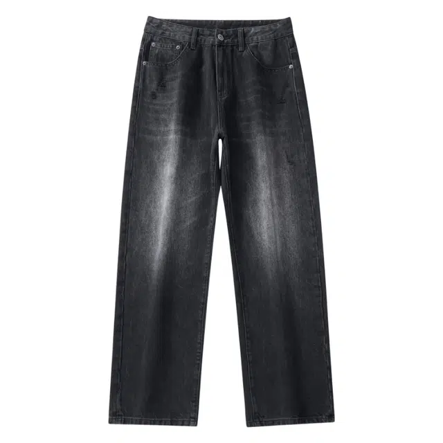 【dme】 美式高街风水洗宽松休闲阔腿长裤复古痞帅做旧遮肉显瘦直筒牛仔裤 男女同款 黑色