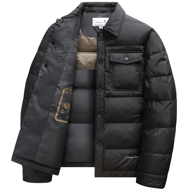 与狼共舞 行政通勤轻商务休闲百搭工装外套轻暖便携自在加厚保暖鹅绒内胆简约纯色翻领羽绒服 男款