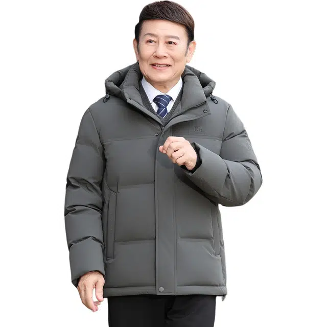 雅鹿 加厚防寒抗风商务休闲爸爸装短款连帽鸭绒保暖时尚气质外套羽绒服 男款