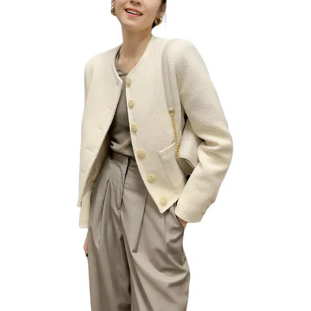 纤丝鸟 时尚百搭小香风法式名媛气质休闲上衣截短外套 女款