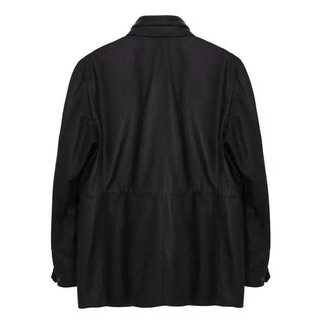 丹宁哲学 高端新西兰荔枝纹鹿皮纯色长袖立领直筒型皮衣 男款