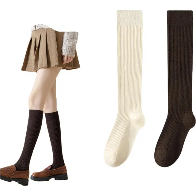 妮轻 羊毛秋冬保暖纯色简约高筒袜 女款