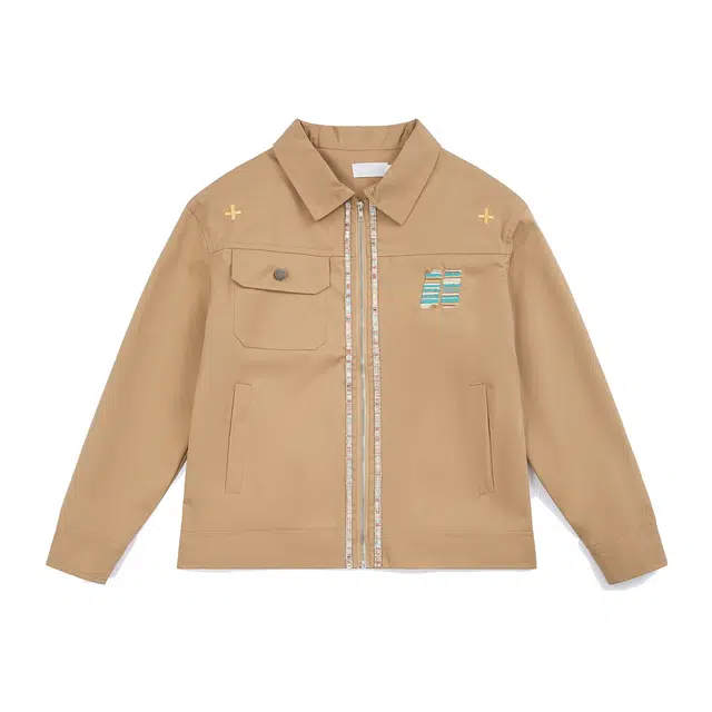 虫小绿 美式复古高级感翻领外套春秋季韩系小众刺绣设计开衫长袖上衣宽松休闲情侣夹克 男女同款