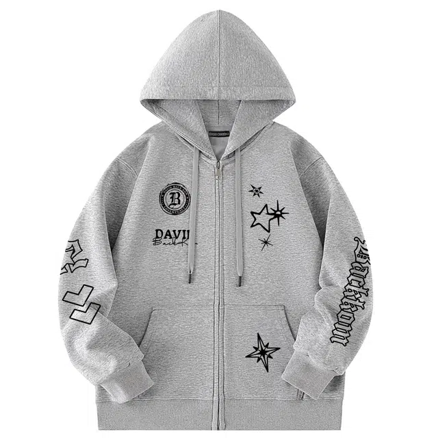 大卫贝肯 美式潮流高街品牌印花日常百搭舒适开衫宽松长袖卫衣 男女同款