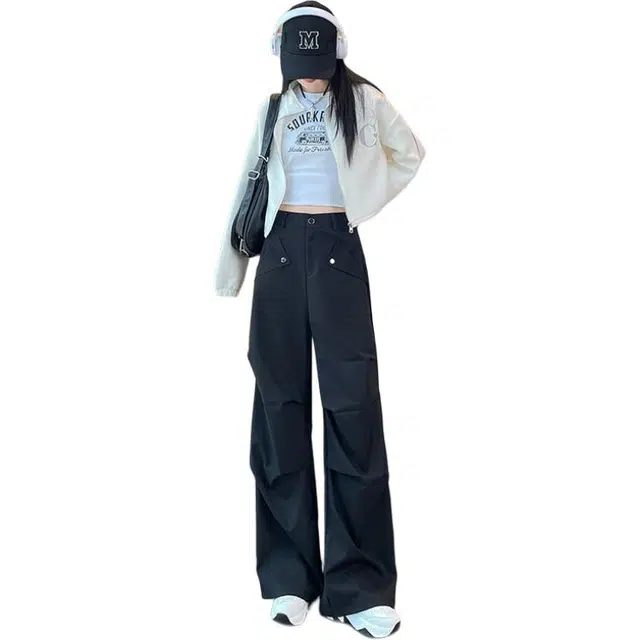 丝絮丝绸 美式复古宽松设计感登山休闲直筒长裤 工装裤 女款