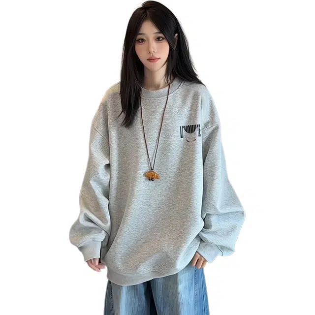 丝絮丝绸 美式复古学院风时尚宽松慵懒风上衣卫衣 男女同款