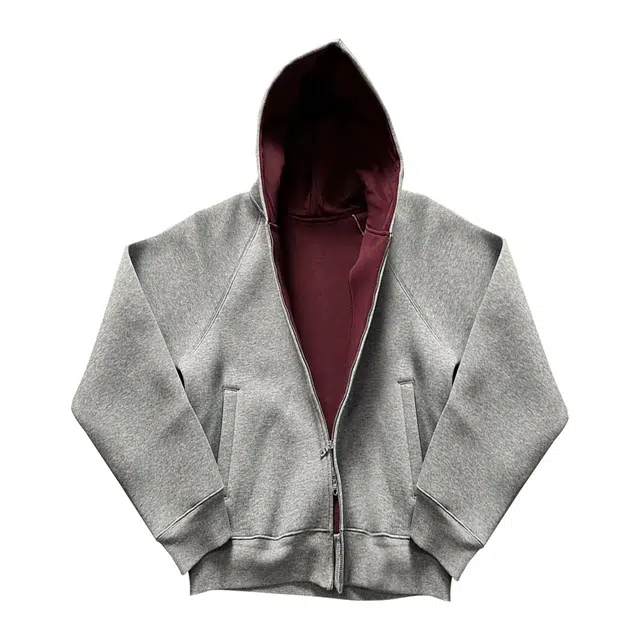 虫小绿 美式复古高级感拉链开衫长袖上衣春秋季潮流日系慵懒风休闲连帽外套红内拼接廓形夹克帽衫卫衣 男女同款