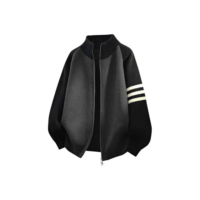 虫小绿 春秋季三条杠撞色开衫拉链外套简约休闲线衣百塔韩系立领外搭插肩设计针织衫 男女同款