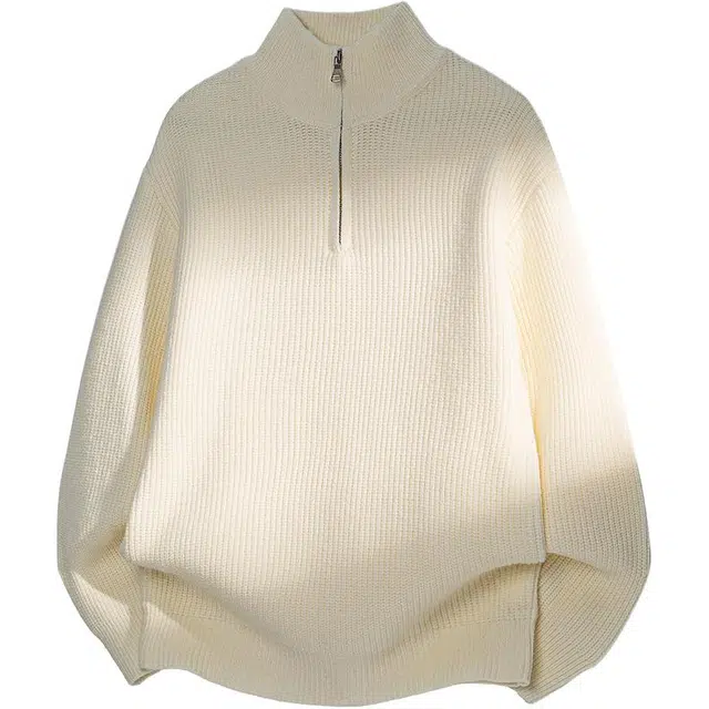 颂希尔 潮牌半拉链外套男秋季美式慵懒风情侣休闲纯色高级感百搭线衣 针织衫 男女同款