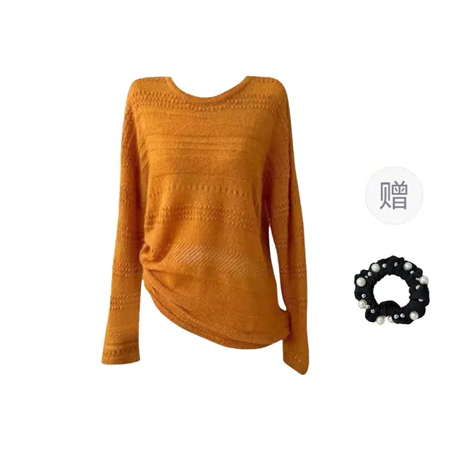 雾闪闪 镂空提花圆领女休闲软糯舒适宽松慵懒外套上衣针织衫 女款