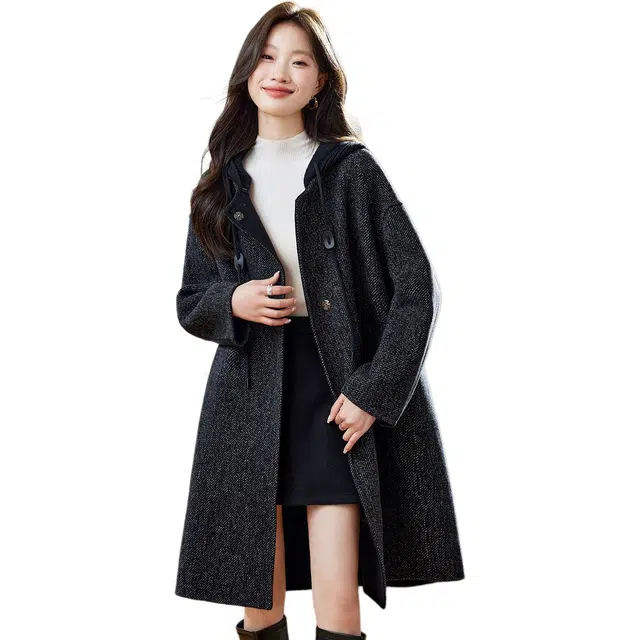 袋鼠 休闲时尚简约百搭修身保暖气质优雅羊毛大衣 女款