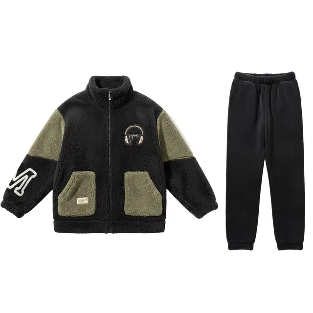 俏霓桐 时尚拉链运动风青少年立领学生居家可外穿加厚加绒珊瑚绒保暖家居服睡衣套装 男款