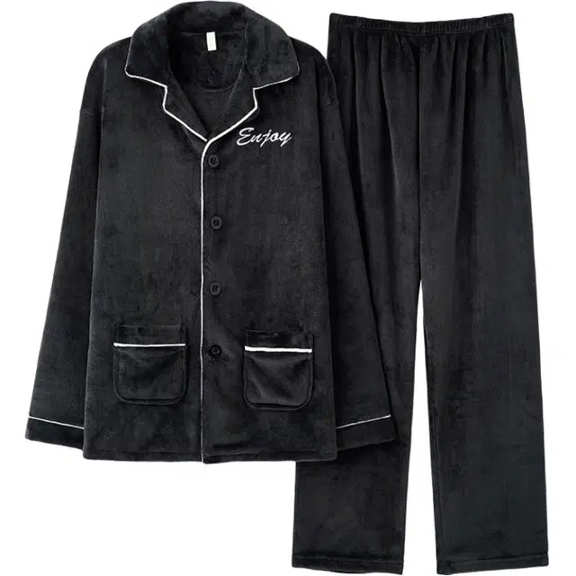 俏霓桐 时尚休闲轻奢高级感保暖蓄温法兰绒加绒加厚长袖长裤家居服可外穿睡衣套装 男款