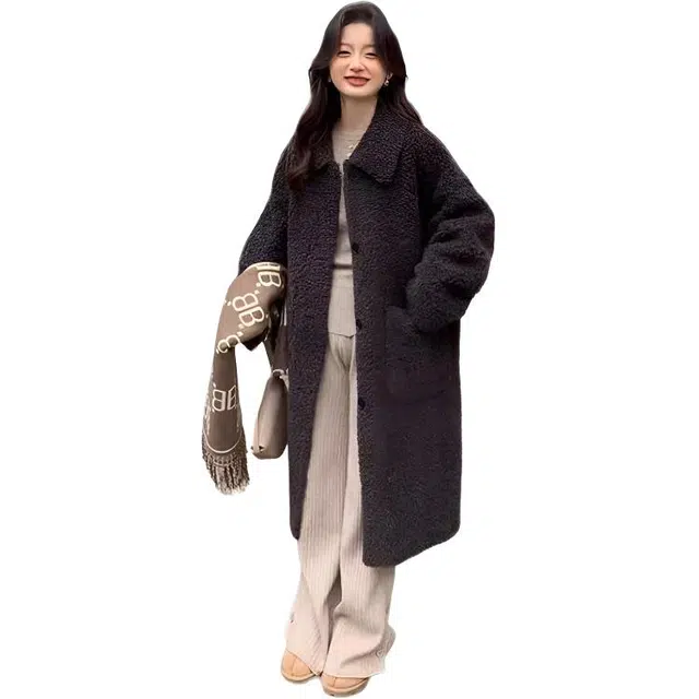 纤丝鸟 时尚大气宽松中长款设计感大衣简约截短外套 女款