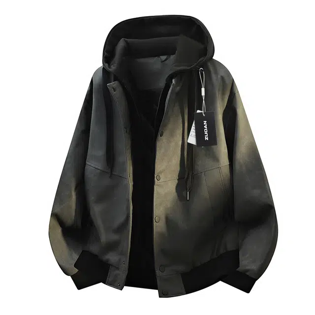 左岸 加棉加厚潮流百搭撞色拼接假两件带帽拉链开衫夹克上衣宽松休闲舒适防风保暖外套秋冬皮衣 男款