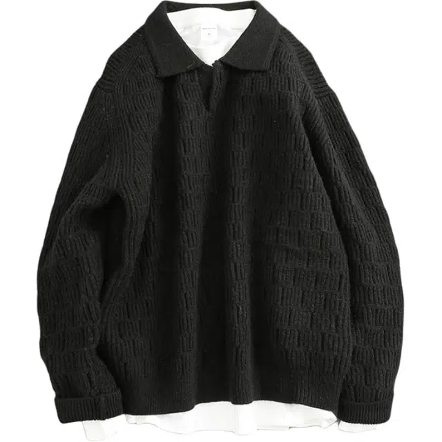 宫奴 日系休闲潮牌复古慵懒风简约百搭宽松翻领套头针织衫 男女同款