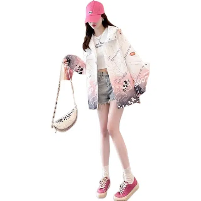 水中花 加厚冬季拼接棉服棉衣大码棉袄工装渐变色 截短外套 女款