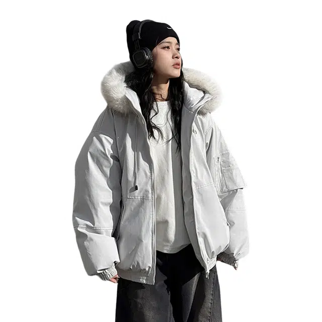 红蜻蜓 冬季保暖工装棉袄外套美式复古大毛领连帽棉衣休闲百搭时尚棉服 男女同款