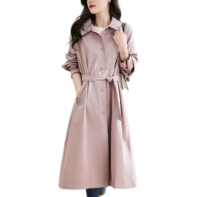 纤丝鸟 简约时尚中长款宽松系带设计修身显瘦截短外套 女款