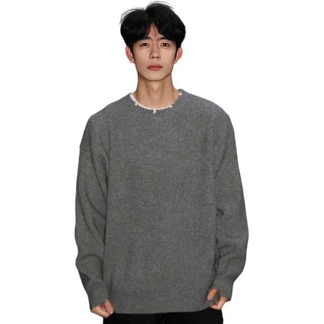 黑马漫画 长袖破坏风上衣男冬季宽松慵懒风打底衫套针织衫 男女同款