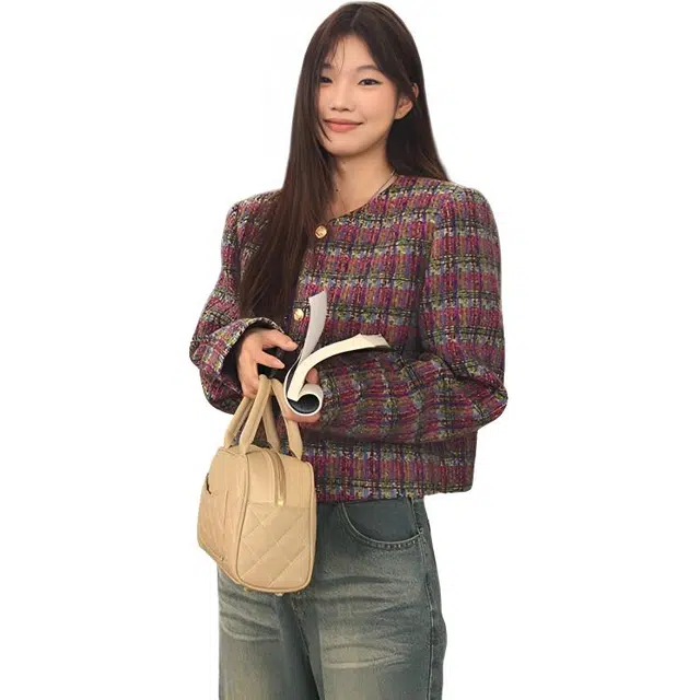 纤丝鸟 时尚休闲百搭小香风气质复古短款上衣截短外套 女款