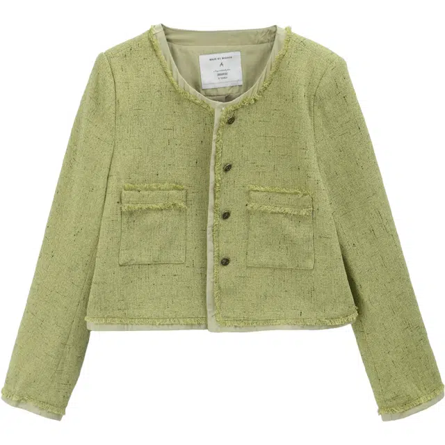 谜秀 绿野仙踪小香风毛边拼接直筒型法式截短外套 女款