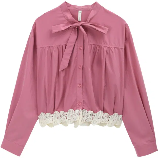 谜秀 蕾丝拼接立领设计感长袖法式衬衫 女款