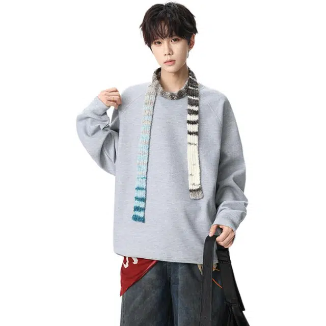 洋气先生 洋气美式高街轻奢简约老钱风高级感痞帅慵懒感纯色时尚圆领长袖落肩袖基础套头潮流款宽松无性别主义上衣卫衣 男女同款