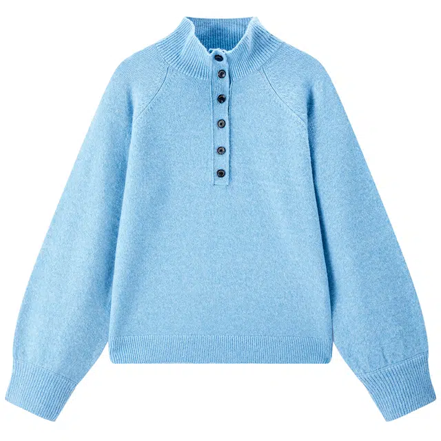 太平鸟 老钱风羊毛混纺半开襟可调节高领套头针织衫 女款