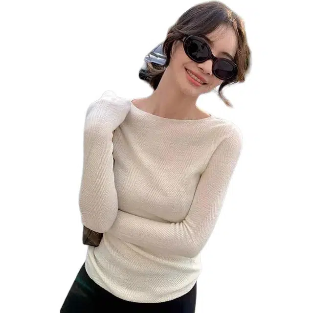 纤丝鸟 优雅简约打底衫上衣肌理修身长袖针织衫 女款
