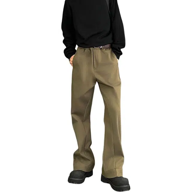 如续 潮流简约纯色直筒宽松毛呢裤百搭设计感通勤舒适加厚保暖休闲裤 男女同款