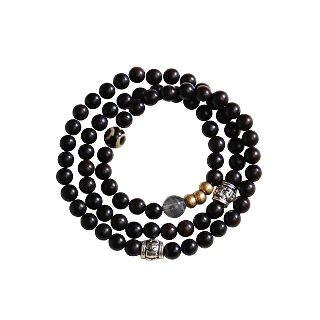 宣华意 【月光上山】高级感小众文艺神秘古风国潮六字真言藏式天珠配饰文玩佛珠项链 黑檀 手串 男女同款情侣款