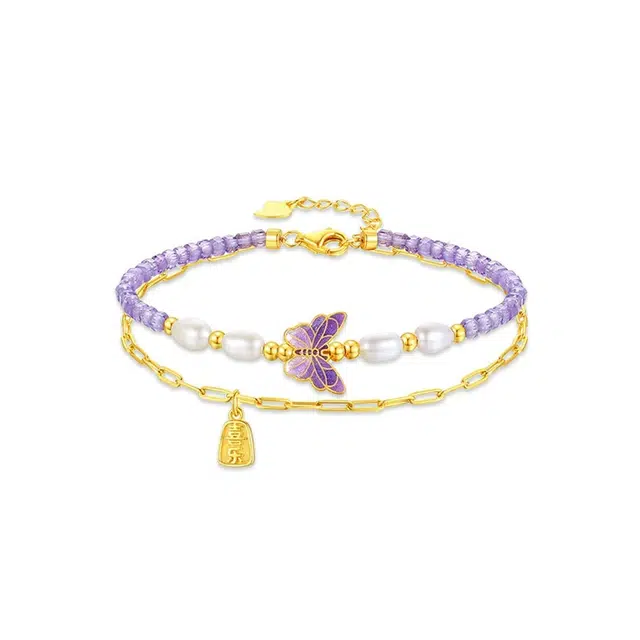 七七银饰 九离紫火运蝴蝶 学业顺利 事业有成 新中式五行能量转运精致高级日常百搭气质#好运 紫水晶 手链 女款