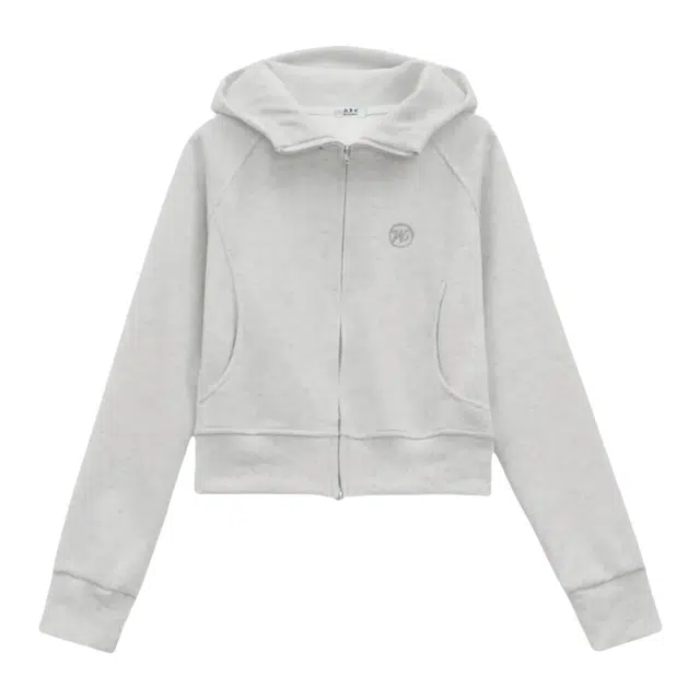 柏黛妃 美式双拉链连帽修身短外套薄款小个子开衫带帽衫卫衣 女款 灰色