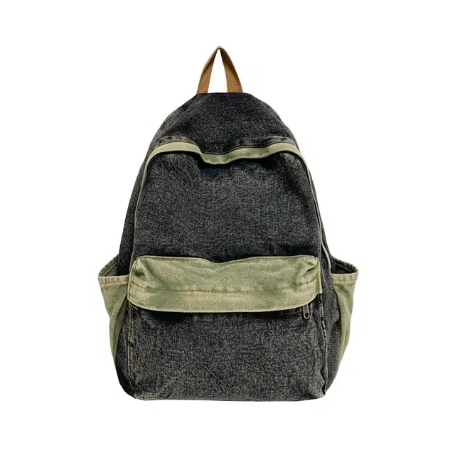 揽月 港风复古做旧大容量背包学生通勤 牛仔布 书包双肩包 常规 男女同款情侣款 多色